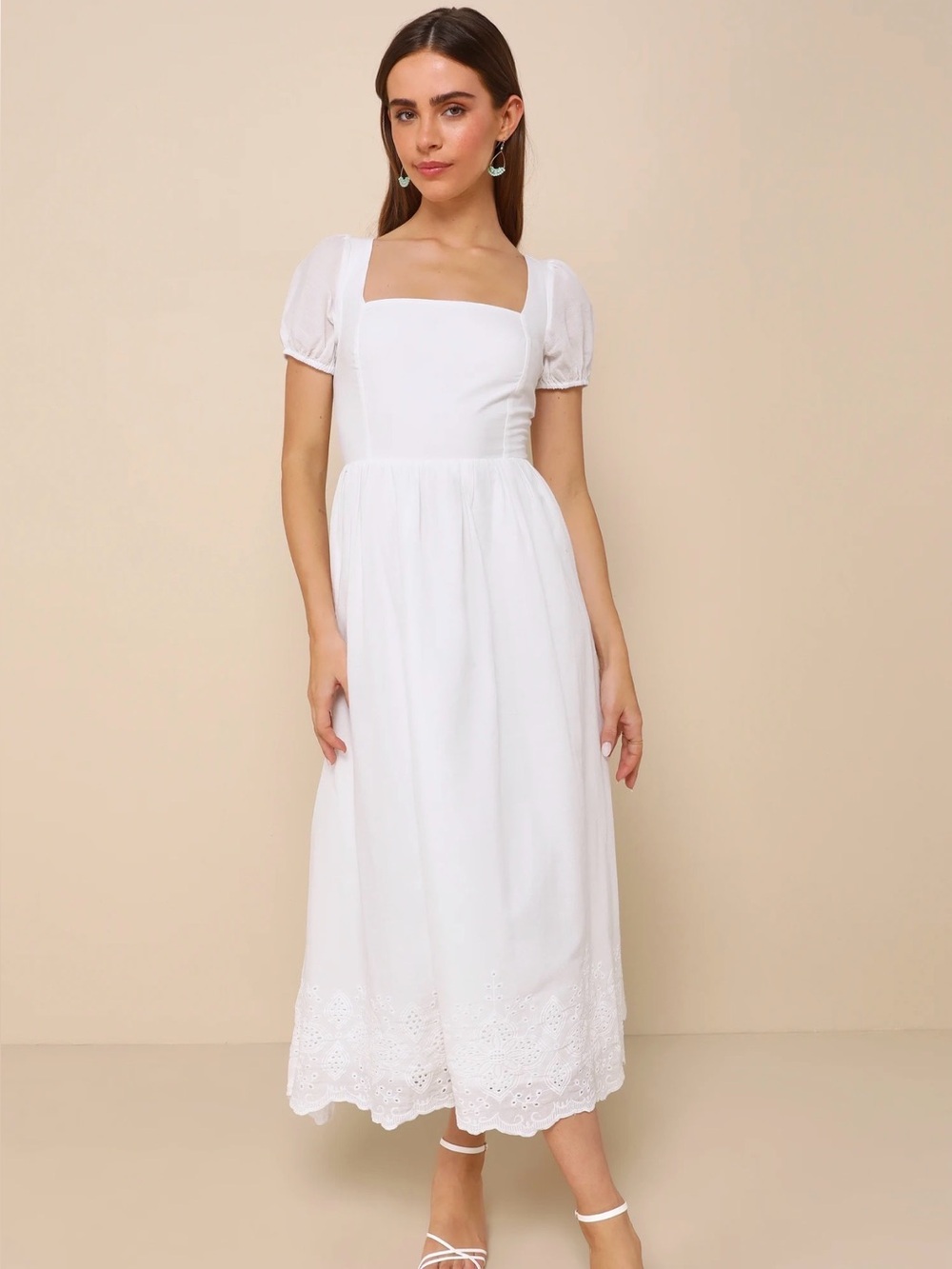 New Lulus Stylish Merriment Puff Sleeve Embroidered Midi Dress Sz XXL Cottagecor